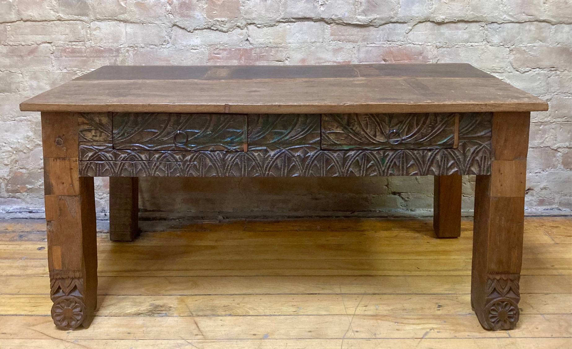 COFFEE TABLE / BENCH – TWO CARVED DRAWERS