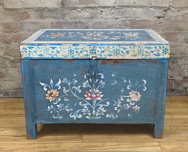 BOX – HAND PAINTED FLOWERS – VINTAGE TEAK