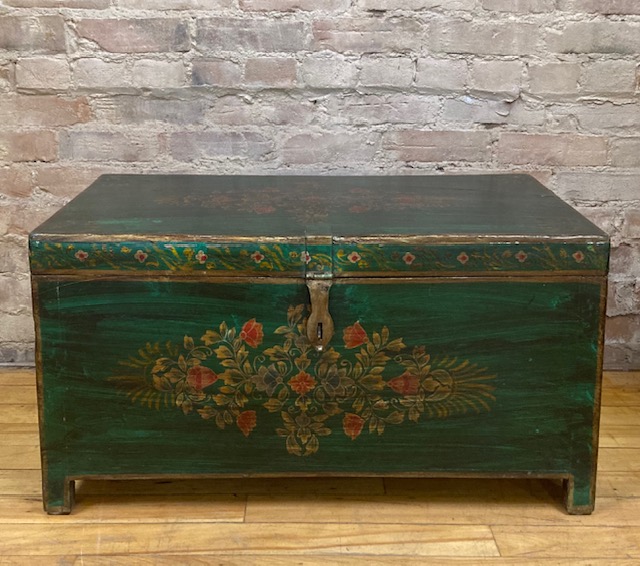 BOX -HAND PAINTED VINAGE TEAK WOOD