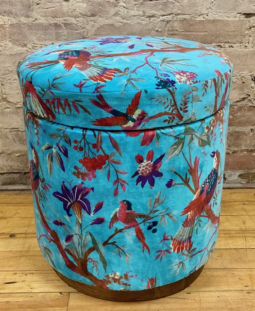 STOOL – STORAGE – VELVET EXOTIC  BIRD PRINT
