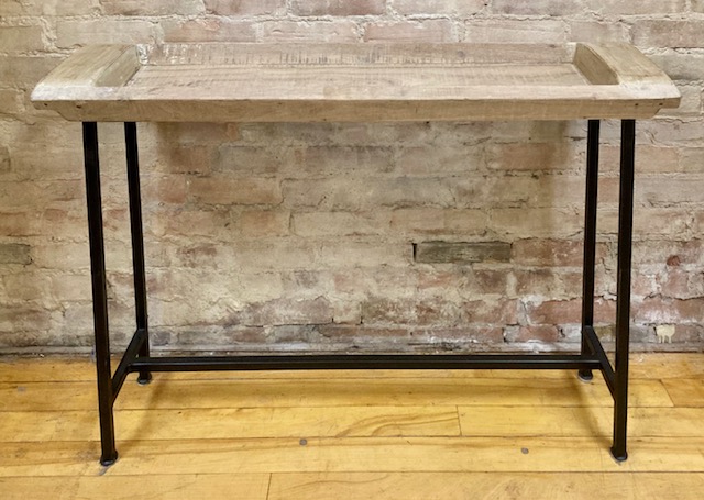 CONSOLE TABLE – RUSTIC CARVED TOP – IRON FRAME
