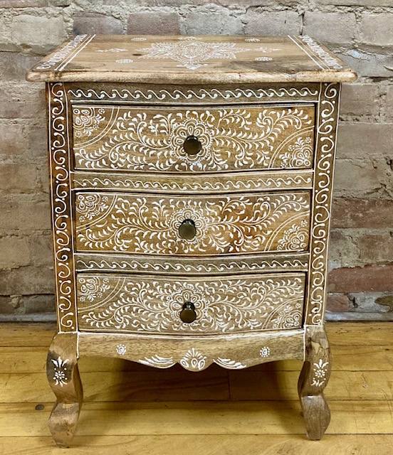 BEDSIDE TABLE – HAND PAINTED – THREE DRAWERS