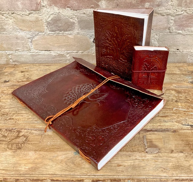 NOTE BOOKS – EMBOSSED COVER – CAMEL LEATHER – HAND MADE PAPER